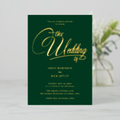 Chique bos groen en gouden bruiloft folie uitnodiging (Staand Voorkant)