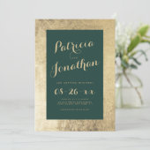 Chique bos groen goud lijst kalligrafie bruiloft kaart (Staand voorkant)