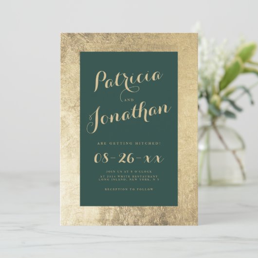 Chique bos groen goud lijst kalligrafie bruiloft kaart (Staand voorkant)