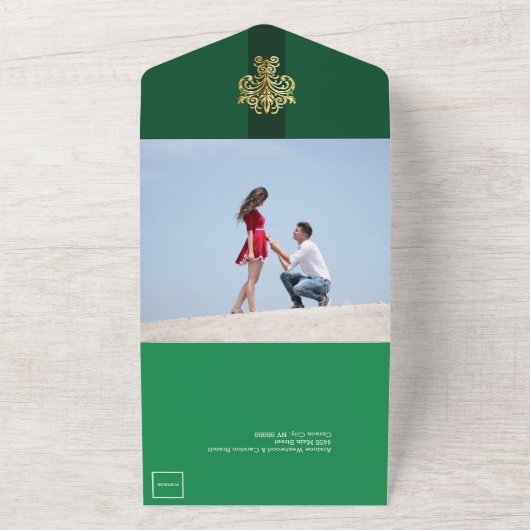 Chique bos groene bruiloft all in one uitnodiging (Buitenkant)