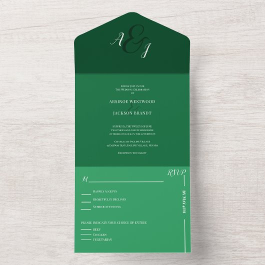 Chique bos groene bruiloft all in one uitnodiging (Binnen)