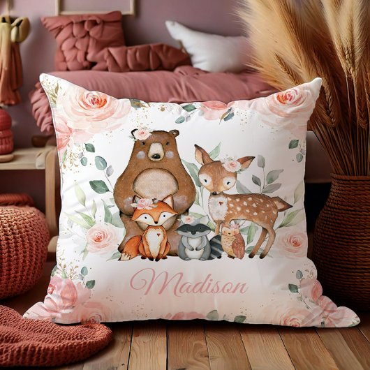 Chique bosdieren blozen roze bloemenkwekerij kussen