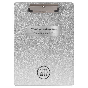 Chique Boss Lady CEO Logo Silver Glitter Ombre Klembord