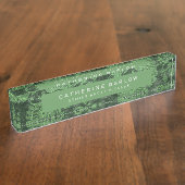 Chique Botanisch Groen Antiek Bloemen Naambordje (Zijkant)