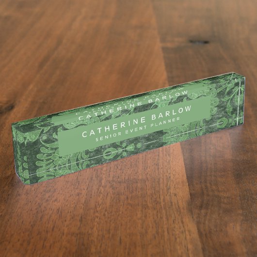 Chique Botanisch Groen Antiek Bloemen Naambordje (Zijkant)