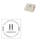 Chique Botanisch Initiaal Achternaam Retouradres Rubberstempel (Gestempeld)