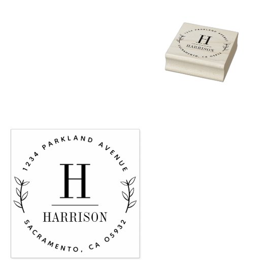 Chique Botanisch Initiaal Achternaam Retouradres Rubberstempel (Gestempeld)