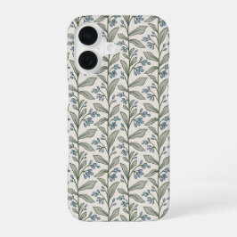 Chique botanische blauwe bloemen groene bladeren k iPhone 16 hoesje