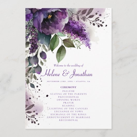 Chique Botanische Bloemen Moderne Elegante Bruilof Programmakaart (Voorkant)