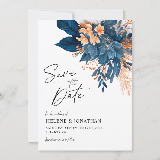 Chique Botanische Bloemen Moderne Elegante Bruilof Save The Date (Voorkant)