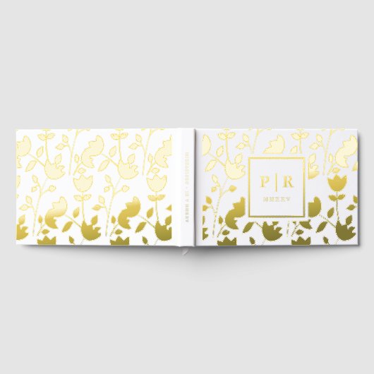 Chique Botanische Bloemen Print Monogram Bruiloft Gastenboek (Volledig)
