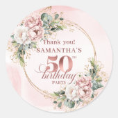 Chique botanische blush roze 50ste verjaardag stic ronde sticker (Voorkant)