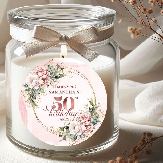 Chique botanische blush roze 50ste verjaardag stic ronde sticker