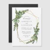 Chique botanische groenbladeren en gouden geometri magnetische uitnodiging (Voorkant / Achterkant)