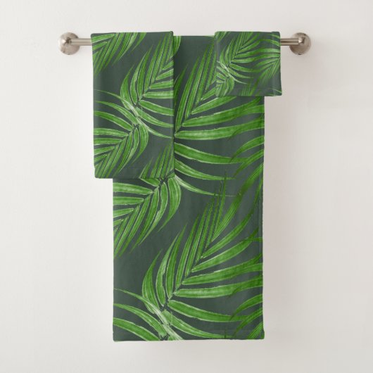 Chique Botanische Groene Palm Bladeren op Forest G Bad Handdoek (Insitu)