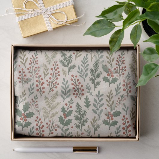 Chique botanische hulstbes bloempatroon tissuepapier (Geschenk)