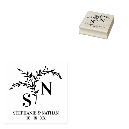 Chique Botanische Initialen Moderne Wilde Bloemen  Rubberstempel (Gestempeld)