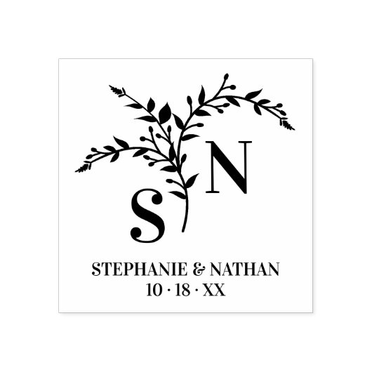 Chique Botanische Initialen Moderne Wilde Bloemen  Rubberstempel (Afrduk)