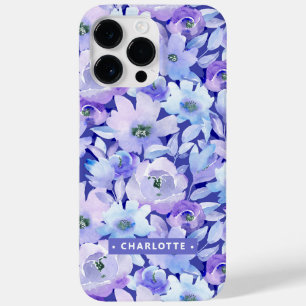Chique botanische paarse blauwe waterverf bloem na Case-Mate iPhone 14 pro max hoesje