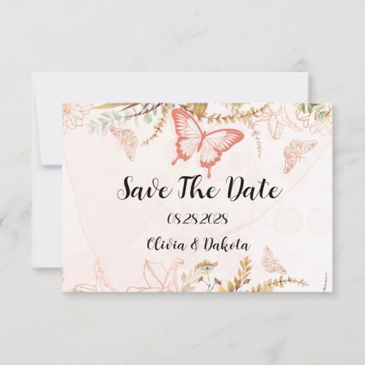 Chique botanische pioenroos vlinder Save The Date  Bedankkaart (Voorkant)