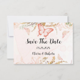 Chique botanische pioenroos vlinder Save The Date  Bedankkaart