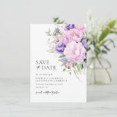 Chique Botanische Roze Lavendel Violet Bruiloft Save The Date (Staand voorkant)