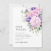 Chique Botanische Roze Lavendel Violet Bruiloft Save The Date (Voorkant)
