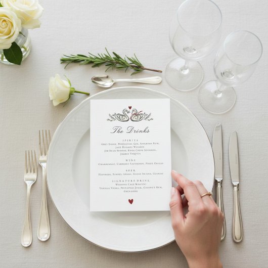 Chique Botanische Zwanen Trouwdrankjeslijst Menu