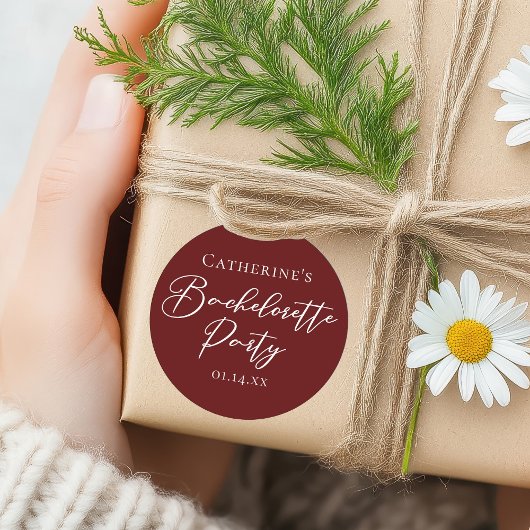 Chique Bourgogne Bachelorette Feest Persoonlijk Ronde Sticker