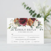 Chique Bourgogne Bloemen Bruiloft Maaltijd Keuze R RSVP Kaartje (Staand voorkant)