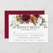 Chique Bourgogne Bloemen Bruiloft Maaltijd Keuze R RSVP Kaartje (Voorkant / Achterkant)