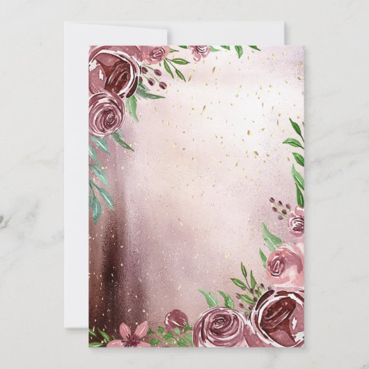 Chique Bourgogne Bloemen Jurk Goud Lijst Quinceane Kaart (Achterkant)