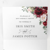 Chique Bourgogne Blush Bloemen Groen Bruiloft RSVP Drieluik Uitnodiging (Binnenzijde eerst)