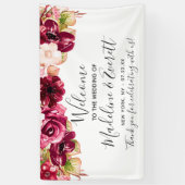 Chique Bourgogne & Blush Roze Bloemen Bruiloft Wel Spandoek (Verticaal)