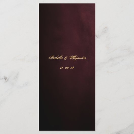 Chique Bourgogne en Gouden Spaanse Rode Bruiloft Menu (Achterkant)