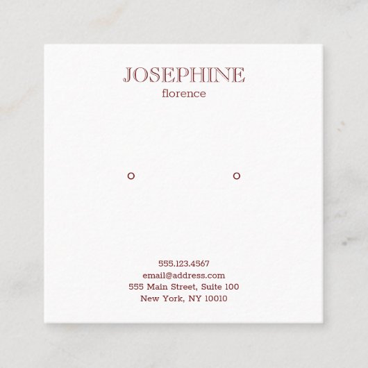 Chique Bourgogne en witte Stud Earring Vierkante Visitekaartje (Voorkant)