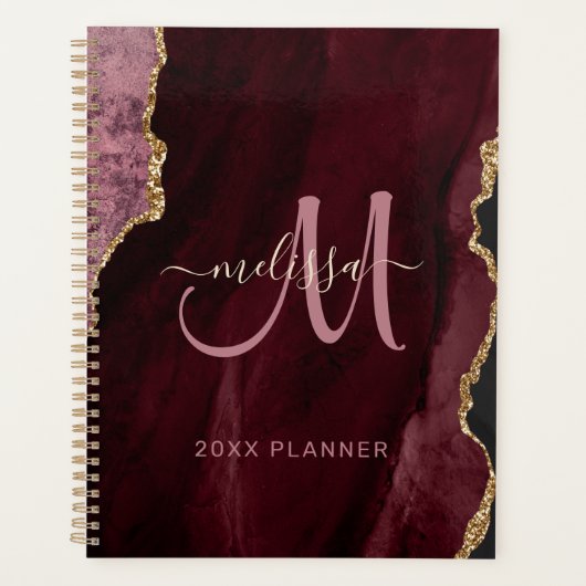 Chique Bourgogne Gouden Glitter Agaat Monogram 202 Planner (Voorkant)