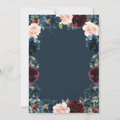 Chique Bourgogne Navy Blauw Blush Bloemen Bruiloft Kaart (Achterkant)