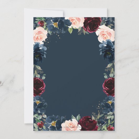 Chique Bourgogne Navy Blauw Blush Bloemen Bruiloft Kaart (Achterkant)