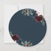 Chique Bourgogne Navy Blauw Blush Bloemen Bruiloft Kaart (Achterkant)