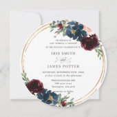 Chique Bourgogne Navy Blauw Blush Bloemen Bruiloft Kaart (Voorkant)