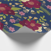 Chique Bourgogne, Navy Blue en Gold Wedding Floral Cadeaupapier (Hoek)