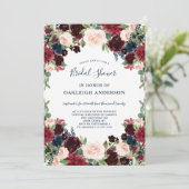 Chique Bourgogne, Navy en Pink Floral Vrijgezellen Kaart (Staand voorkant)