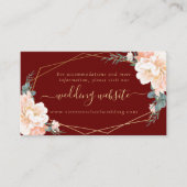 Chique Bourgogne Perzik Goud Bloemen Bruiloft Webs Informatiekaartje (Voorkant)