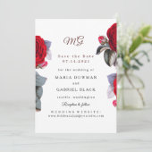 Chique Bourgogne Rode roos. Blossom Natuur Bruilof Save The Date (Staand voorkant)