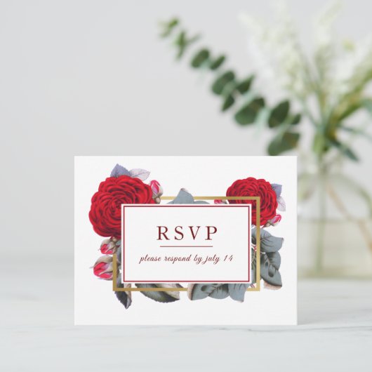 Chique Bourgogne Rode rozenbloesem Natuur Bruiloft Uitnodiging Briefkaart (Staand voorkant)