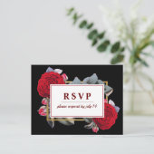 Chique Bourgogne Rode rozenbloesem Zwart Bruiloft  Uitnodiging Briefkaart (Staand voorkant)