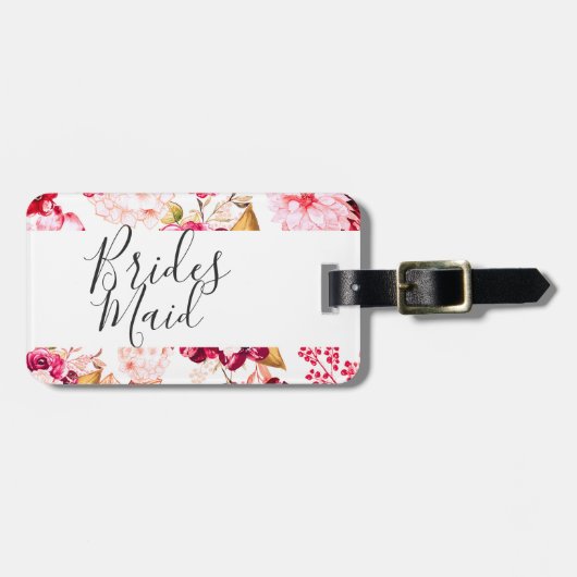 Chique Bourgogne & Roze Bloemen Border Bruidsmeisj Bagagelabel (Voorkant horizontaal)