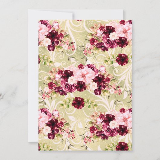 Chique Bourgogne & Roze Bloemen Bruiloft Uitnodigi Kaart (Achterkant)