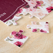 Chique Bourgogne & Roze Waterverf Floral Bloemenme Legpuzzel (Zijkant)